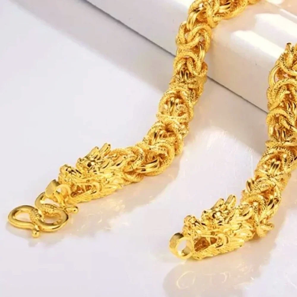 Unisex Gold 24K GP Dragon Pulseira Chain Bracelet
